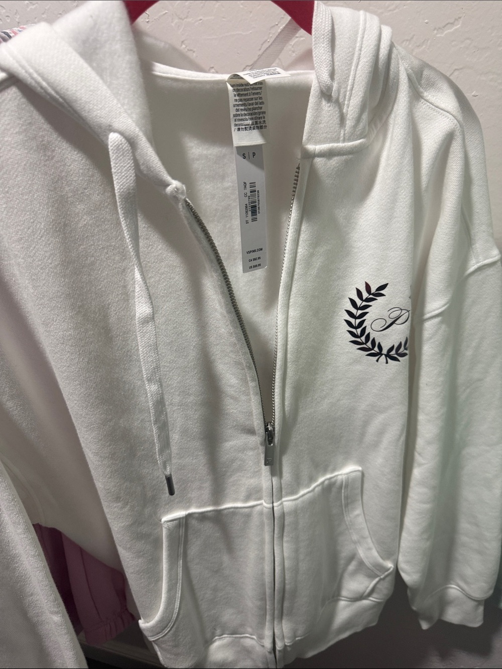NWT Victoria's Secret PINK White Ivy Fleece Full-Zip Hoodie Foil Logo Crest